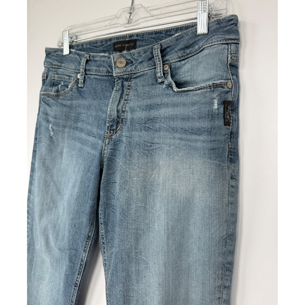 Silver Jeans Suki Capri Mid Rise Light Blue Denim W31 Distressed Stretch Beachy